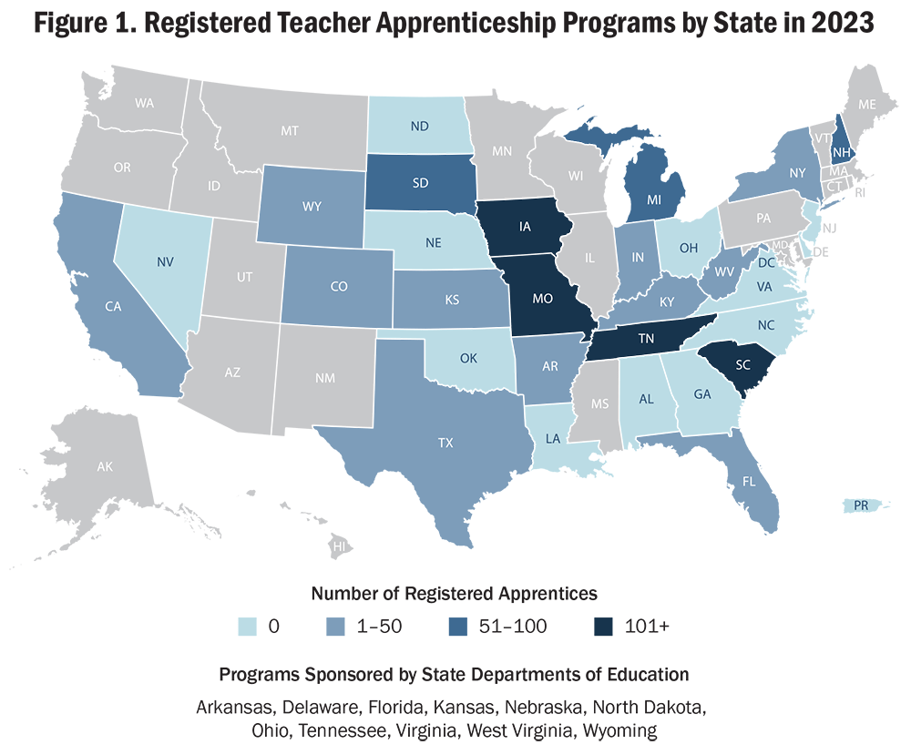 Figure 1. Registered Teacher Apprenticeship Programs by State in 2023