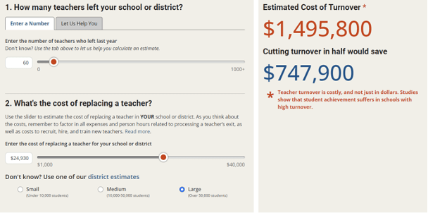 Screenshot of the teacher turnover calculator
