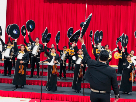 Students from Lost Hills, Semitropic, and Maple elementary schools perform in a cross-district mariachi band.