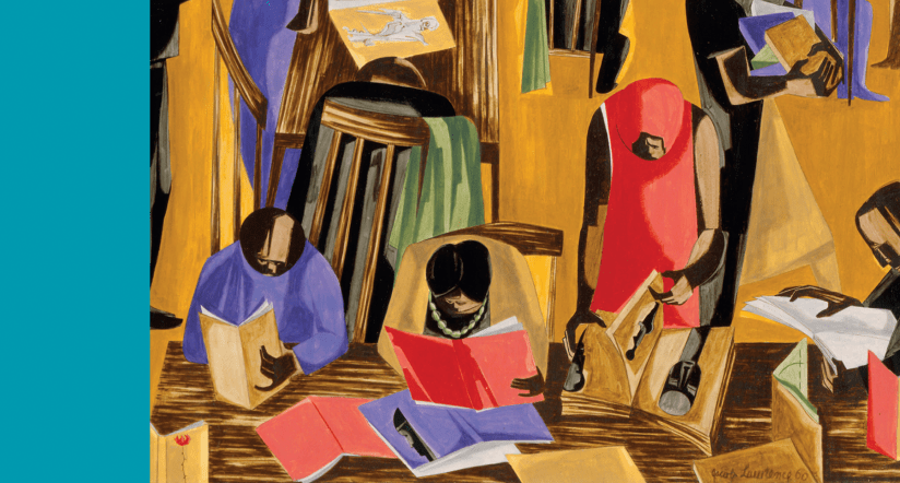 "The Library" painting by Jacob Lawrence