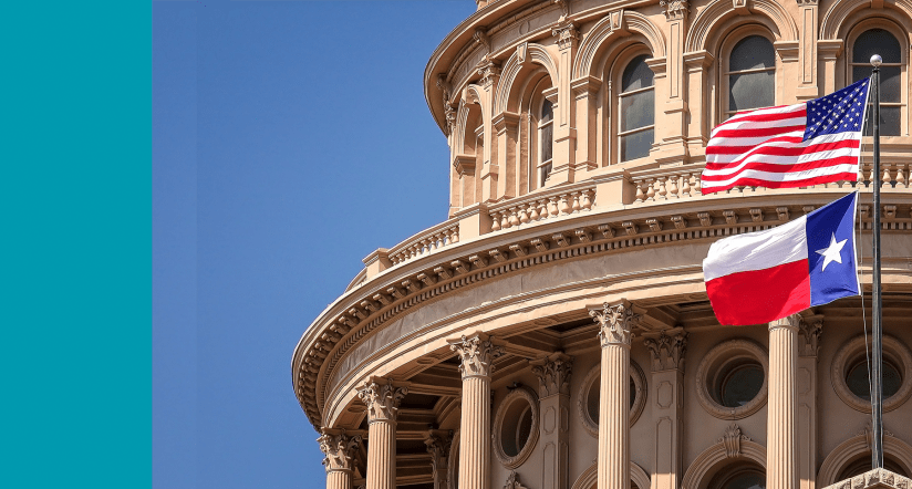 Texas state capital building with flag