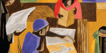 Detail of painting by Jacob Lawrence, The Library