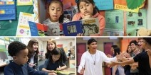 Collage of 3 photos of students in school settings.