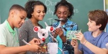 Middle school classmates working on a science project.