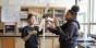 Two students working on a windmill project
